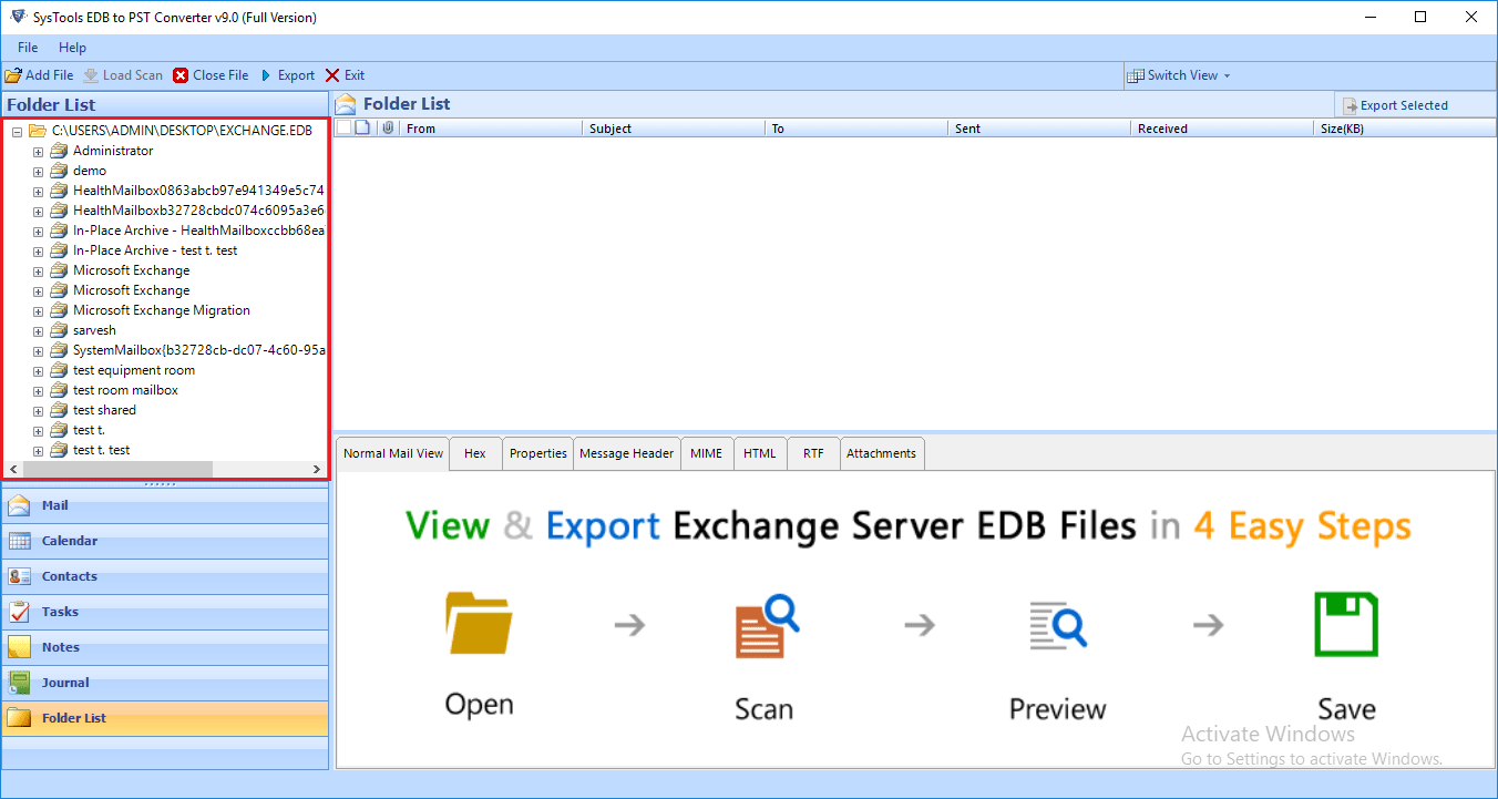Show Preview of Scanned Exchange EDB Mailboxes